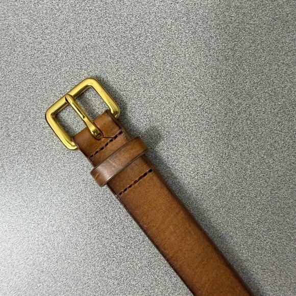 J Crew Leather Belt Womens Medium Tan Brown Brass Buckle Classic Preppy Boho 1" - Picture 2 of 8